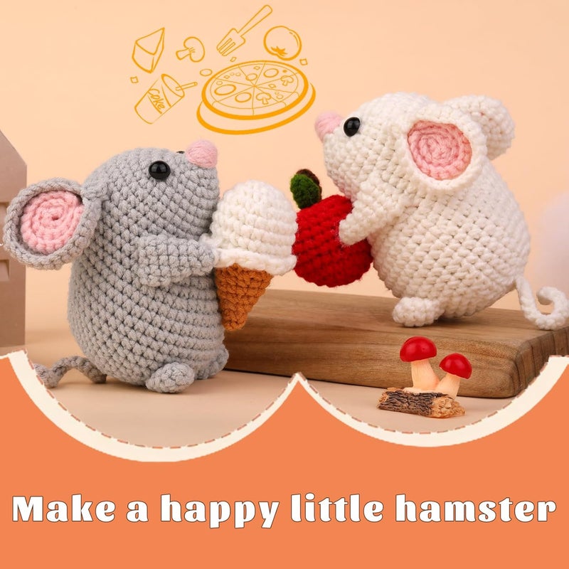 Kogyxe Beginners Crochet Kit, Amigurumi Crocheting Animals Kits w Step-by-Step Video Tutorials, Crochet Starter Kit Knitting Starter Pack for Adults Beginners, 2 Hamster Family (40%+ Yarn Content) - Image 2